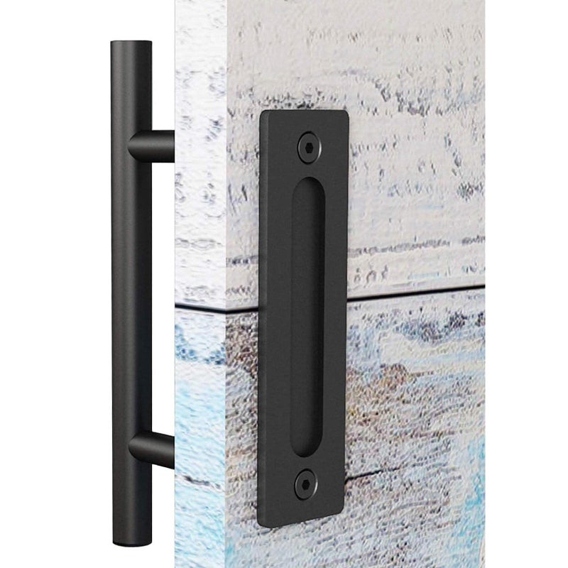 EaseLife 12" Sliding Barn Door Handles and Pulls, Rustic Double Sided Hardware Set, Heavy Duty, Matte Black Powder Coated Finish, Easy Install - Image 1